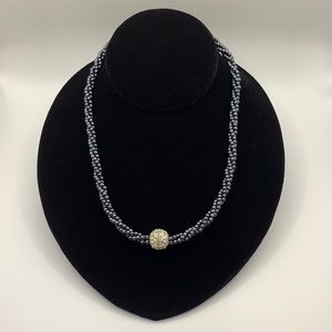 Twisted Blue Beaded Magnetic Ball Clasp Necklace